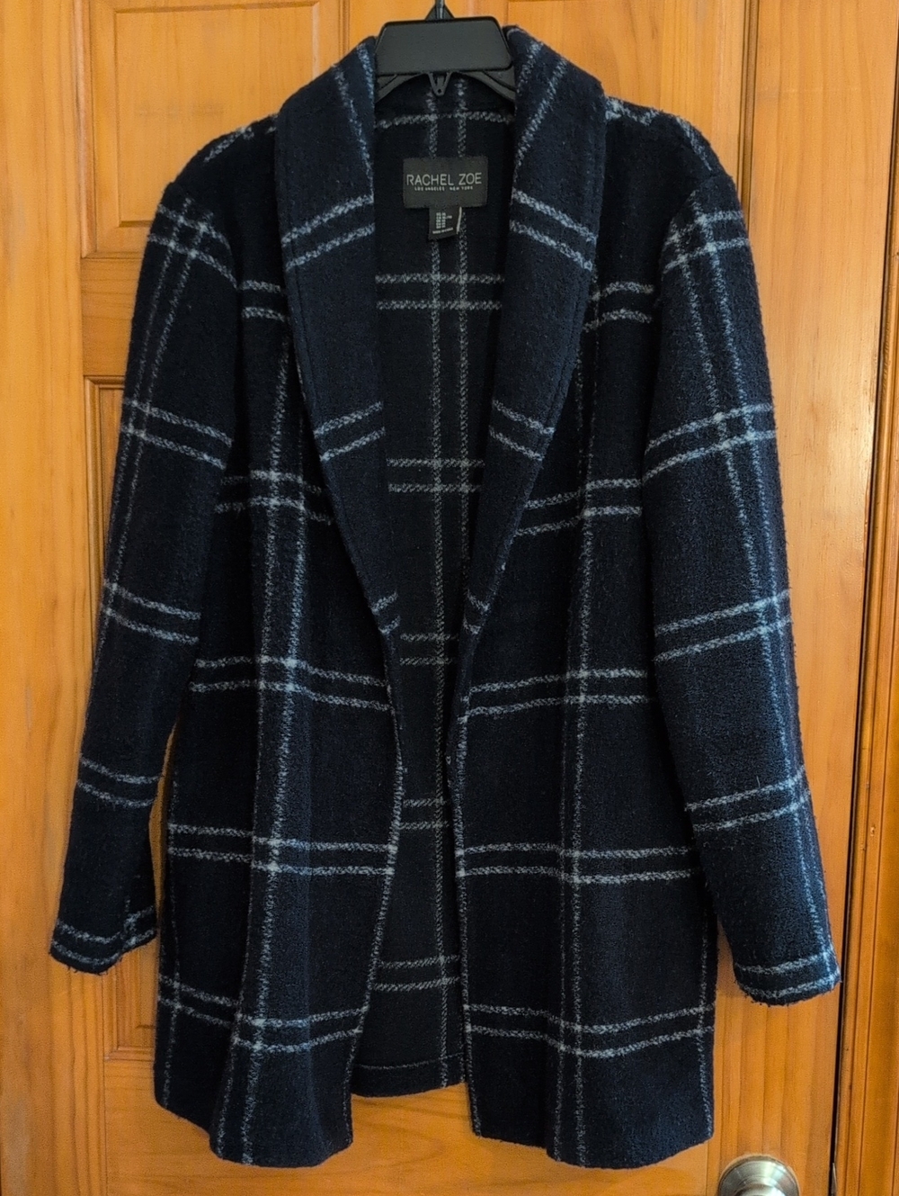 Rachel Zoe Navy & White Plaid Shawl-Collar Blazer Jacket